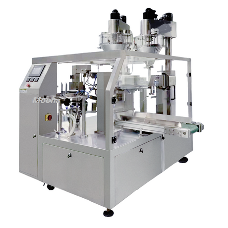 Máquina llenadora y selladora de polvo para bolsas prefabricadas de 8 estaciones Máquina envasadora de fertilizantes con proteínas picantes (personalizada para gránulos y líquidos)