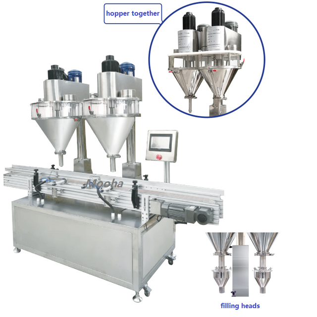 La máquina de rellenar embotelladora del polvo de las cabezas dobles 10g~5kg modifica para requisitos particulares aceptado